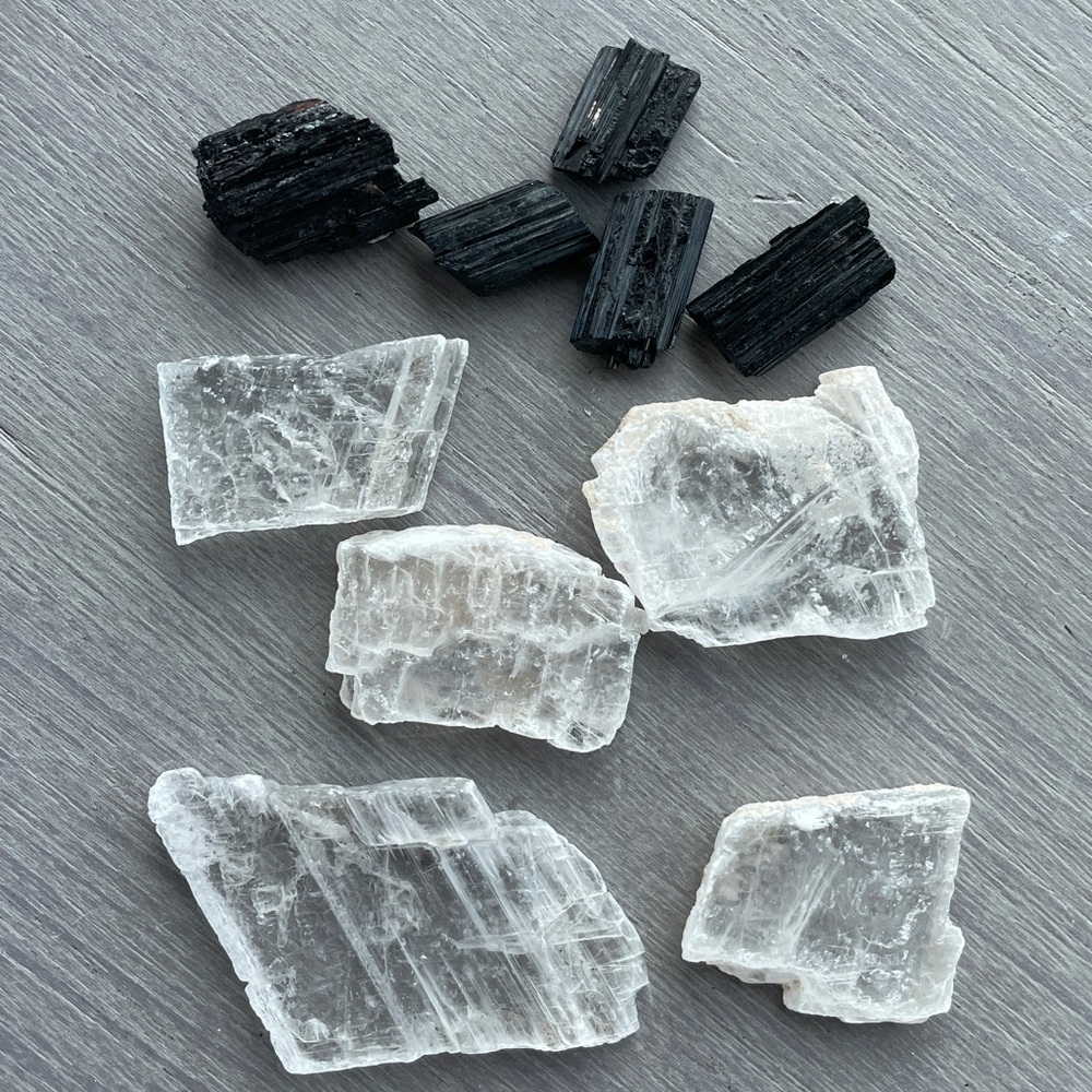 Black Tourmaline And Clear Natural Selenite Set